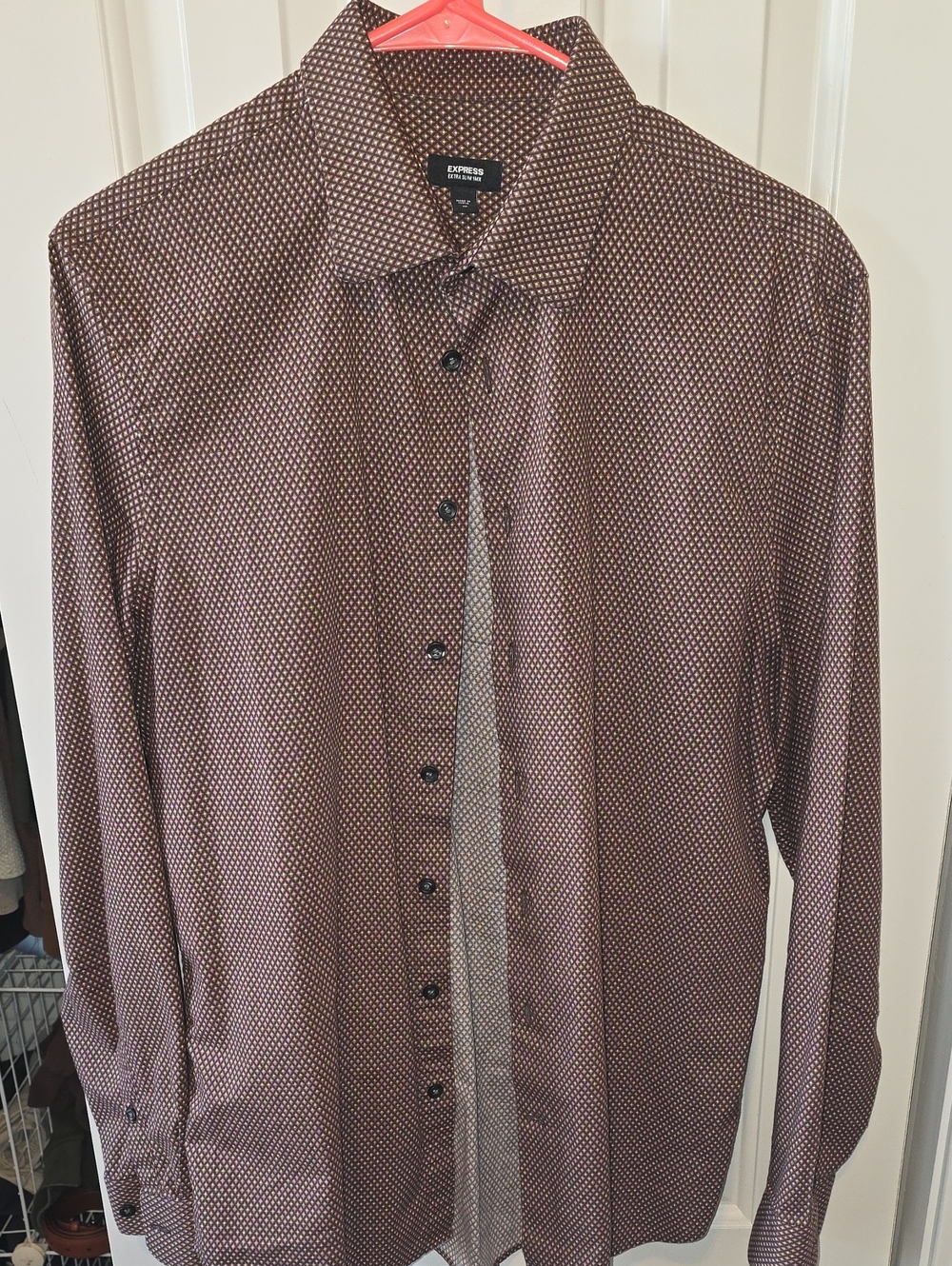 Express Men's Brown Micro-Pattern Dress Shirt